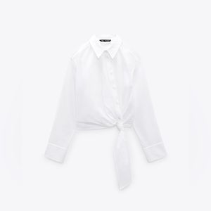 Zara 💥NWT💥 SIDE KNOT SHIRT - White - XS 🔴STAIN🔴